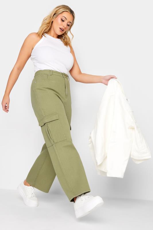Plus Size Khaki Green Cargo Jeans | Yours Clothing 2