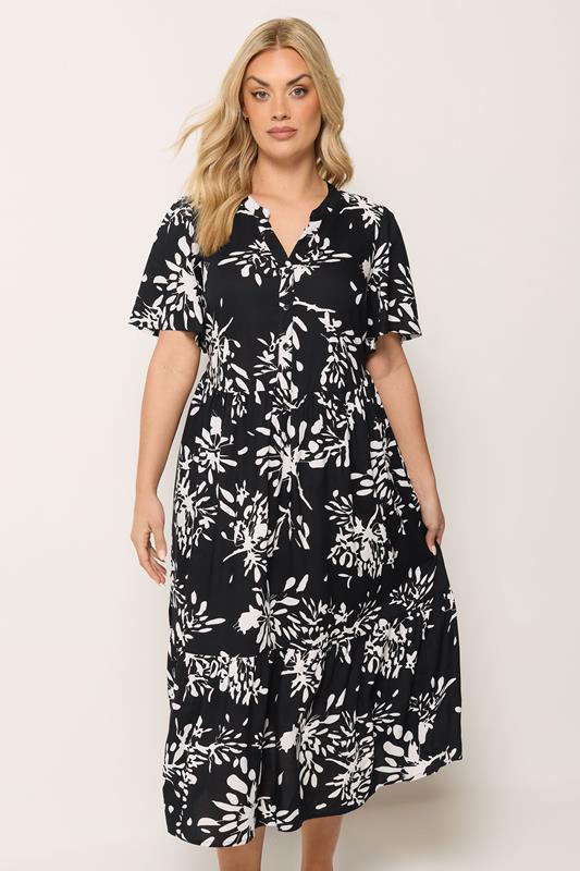YOURS Plus Size Black Abstract Placket Dress | Yours Clothing 1