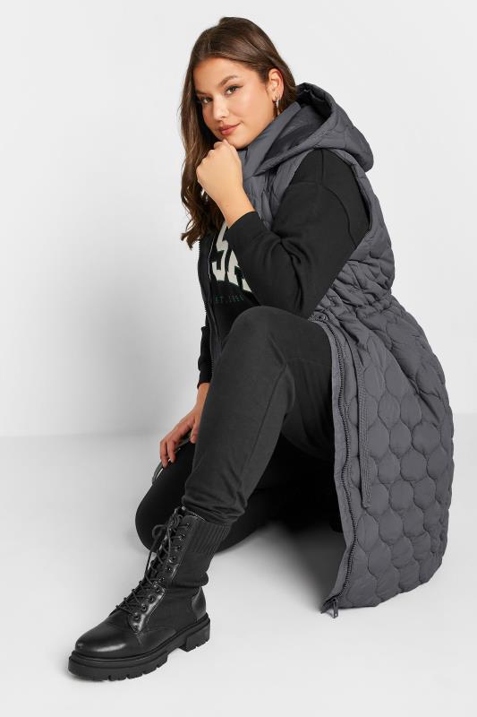 Plus Size Grey Quilted Midi Hooded Gilet | Yours Clothing 4