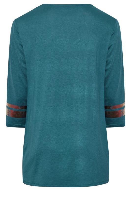 Plus Size Teal Blue Metallic Varsity T-Shirt | Yours Clothing 7