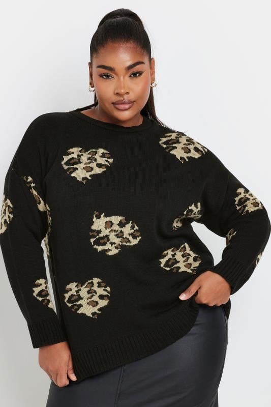 LIMITED COLLECTION Plus Size Black Leopard Print Heart Jumper | Yours Clothing  4