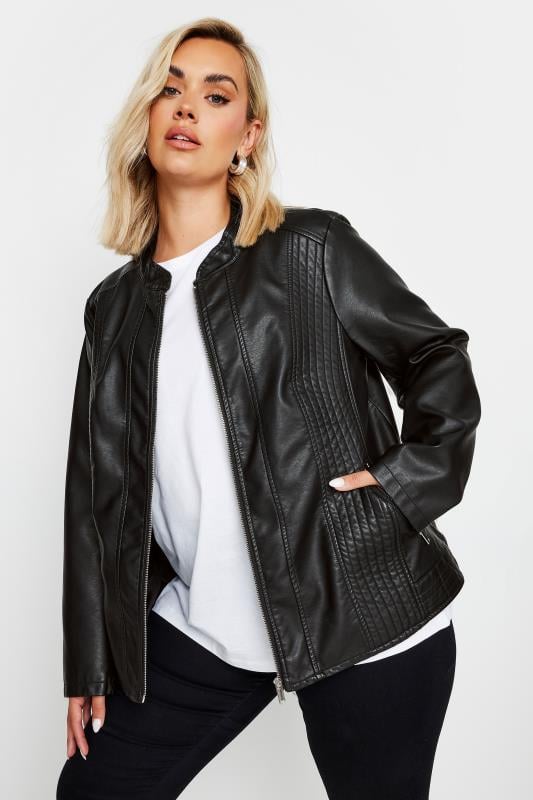 YOURS Plus Size Curve Black Faux Leather Zip Jacket | Yours Clothing  3