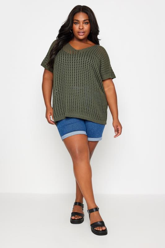 YOURS Plus Size Green Boxy Crochet Top | Yours Clothing 2