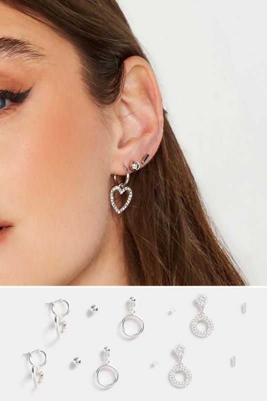 Plus Size  6 PACK Silver Diamante Hoop & Stud Earrings