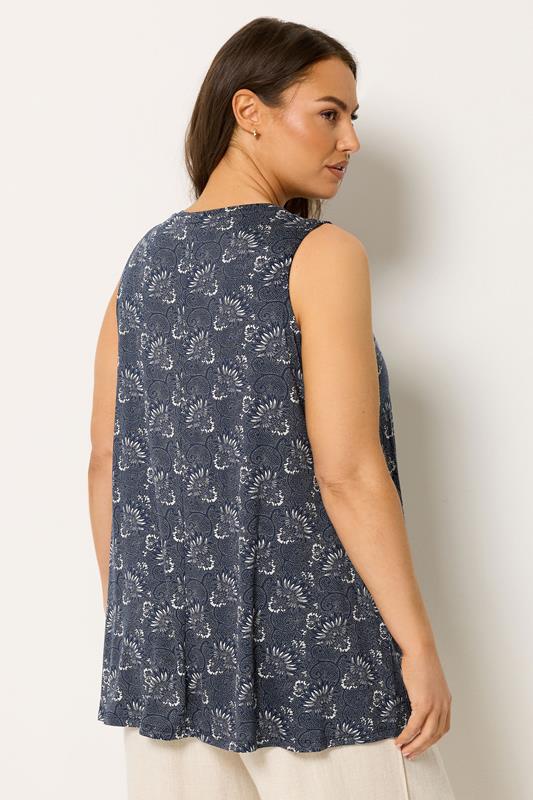 YOURS Plus Size Navy Blue Paisley Pleat Vest Top | Yours Clothing 2