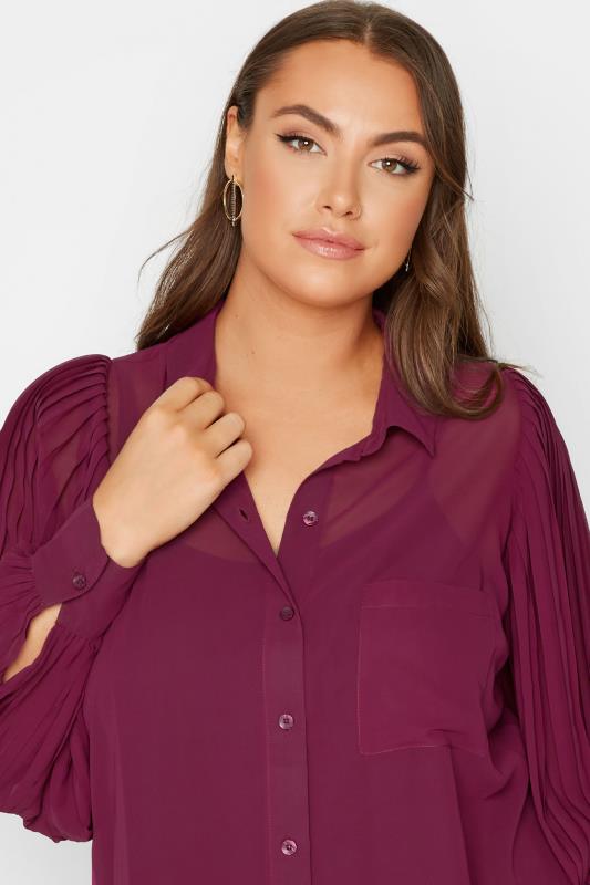 Plus Size YOURS LONDON Purple Pleat Sleeve Shirt | Yours Clothing 4