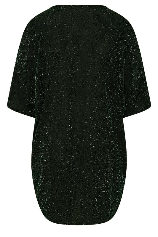YOURS LONDON Plus Size Green Glitter Cold Shoulder Cape Top | Yours Clothing 7