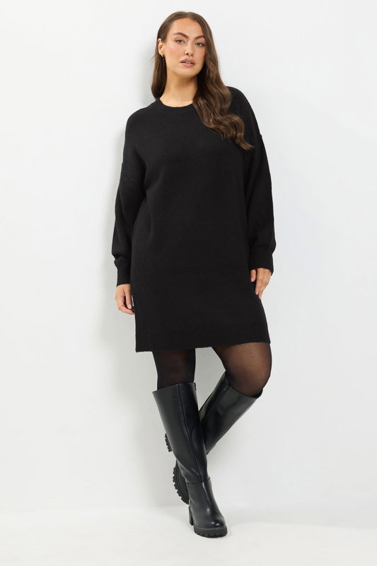 long sleeve knitted jumper dress YOURS Plus Size Black Neon Green