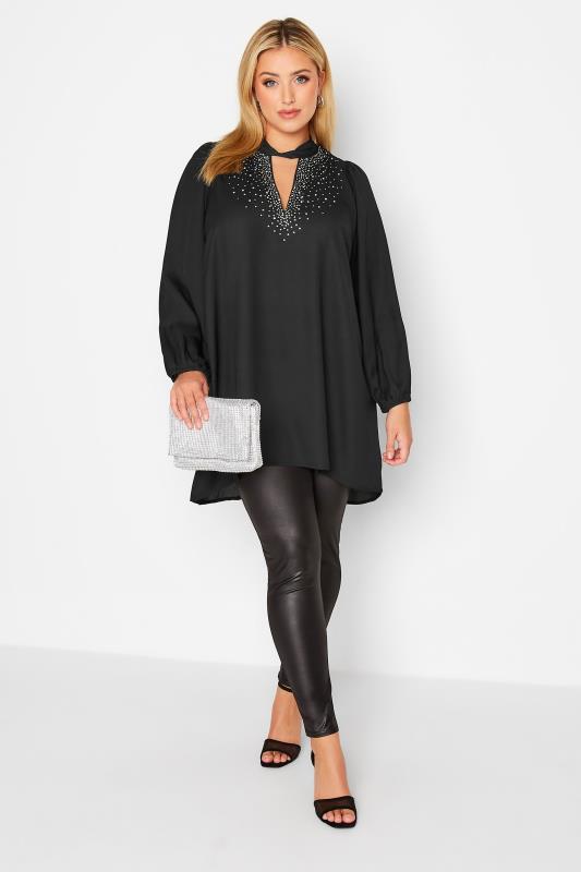 YOURS LONDON Curve Black Diamante Long Sleeve Tunic Top | Yours Clothing 2