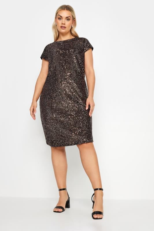  Tallas Grandes YOURS Curve Black Sequin Embellished Velvet Midi Dress