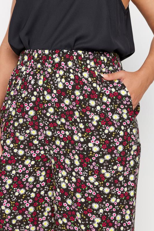 YOURS Plus Size Black Ditsy Floral Print Wide Leg Cropped Trousers | Yours Clothing 4