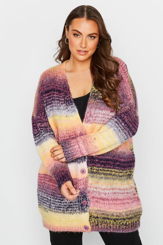  dla puszystych YOURS LUXURY Curve Purple & Yellow Ombre Knitted Cardigan