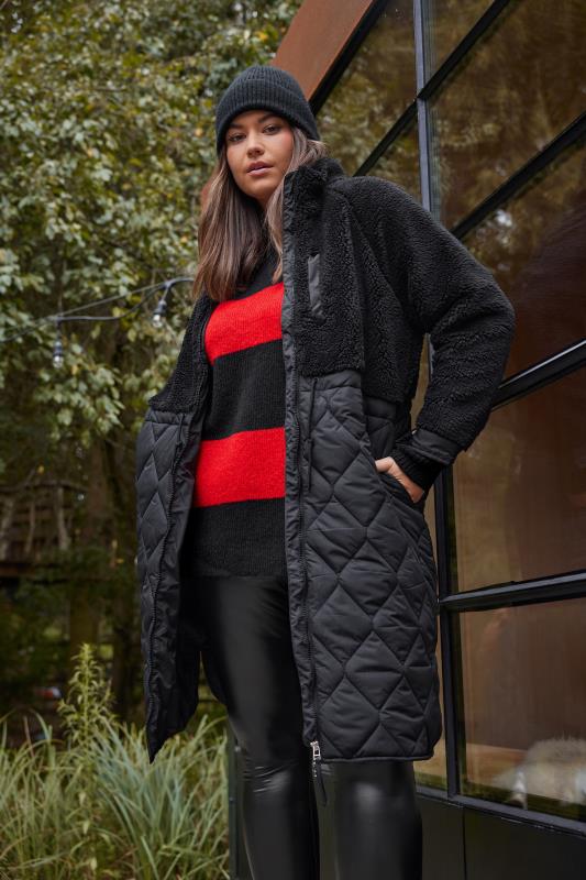  Grande Taille YOURS Curve Black Quilted Teddy Coat