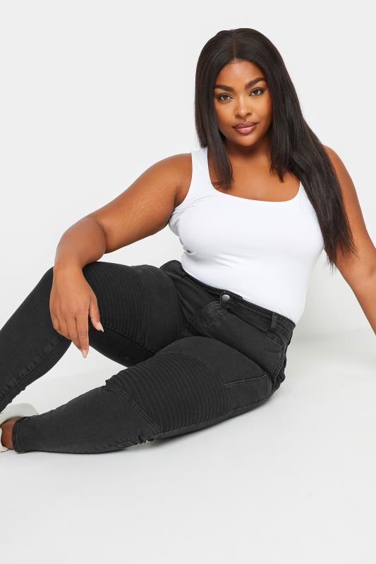 YOURS Plus Size Black Skinny AVA Biker Jeans | Yours Clothing 5