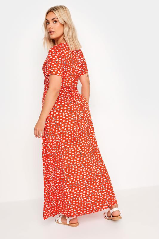 YOURS Plus Size Orange Ditsy Floral Print Maxi Wrap Dress | Yours Clothing 4