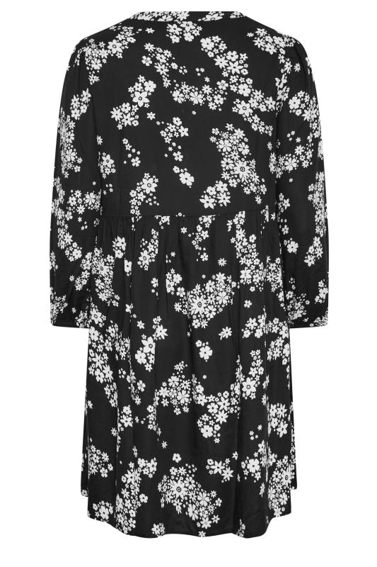 YOURS Plus Size Black Floral Print Zip Detail Smock Dress | Yours Clothing 8