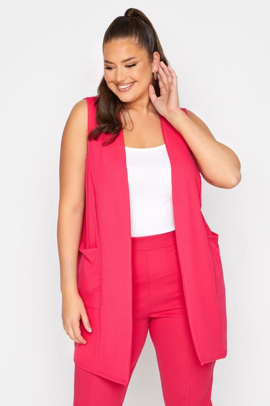 LIMITED COLLECTION Curve Hot Pink Sleeveless Blazer | Yours Clothing 1