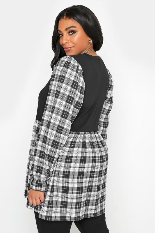 Plus Size LIMITED COLLECTION Black Check Balloon Sleeve Peplum Top | Yours Clothing 3