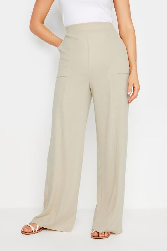 LTS Tall Cream Textured Seam Front Wide Leg Trousers | Long Tall Sally 2