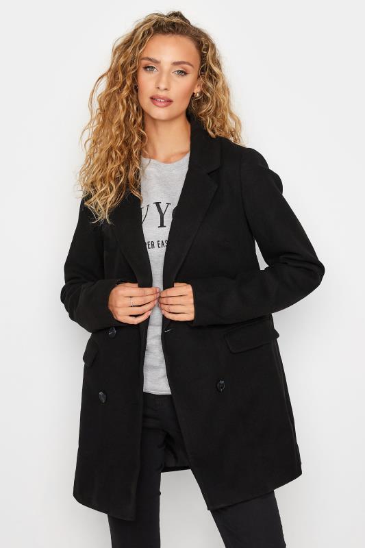 LTS Tall Black Double Breasted Brushed Jacket 1