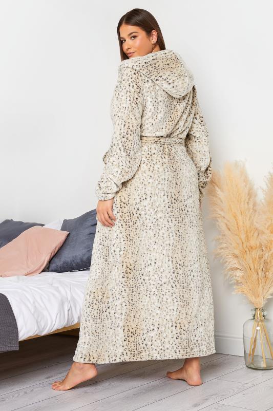 LTS Tall Ivory White Animal Print Hooded Maxi Dressing Gown | Long Tall Sally 2