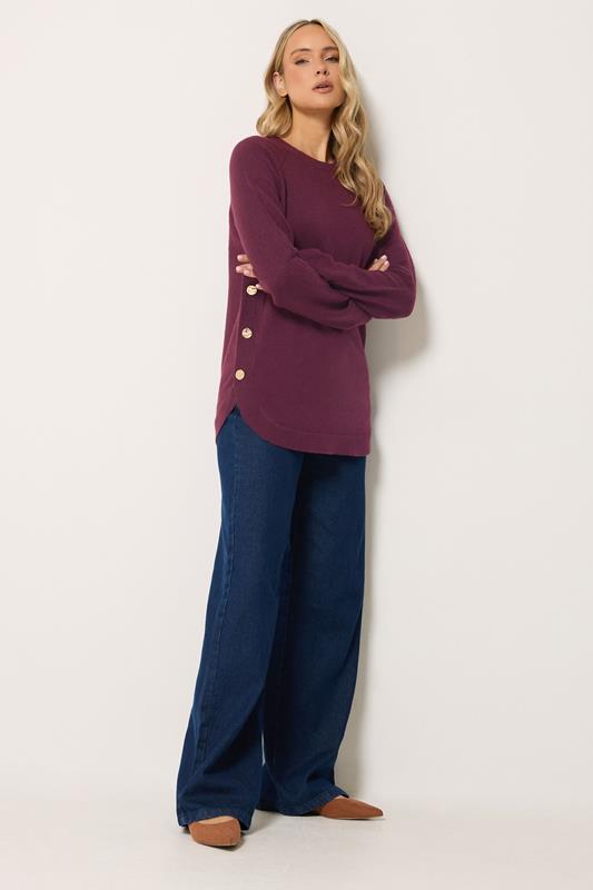 LTS Tall Women's Dark Red Longline Button Knitted Jumper | Long Tall Sally 1