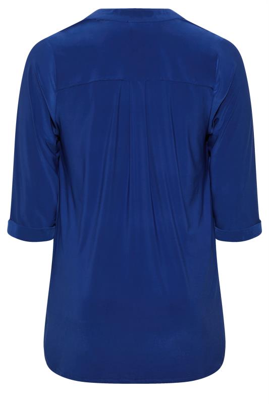 YOURS LONDON Plus Size Curve Cobalt Blue Half Placket Shirt | Yours Clothing  7