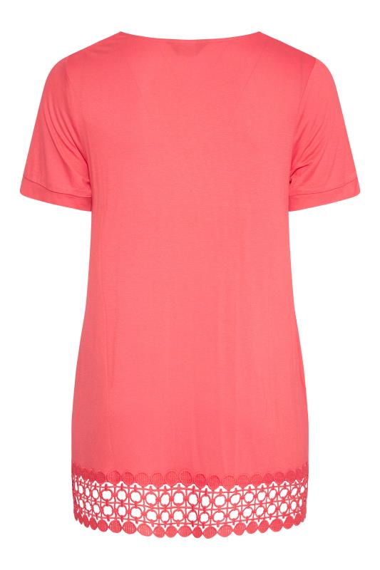 Plus Size Coral Pink Crochet Trim Short Sleeve Tunic Top | Yours Clothing 7