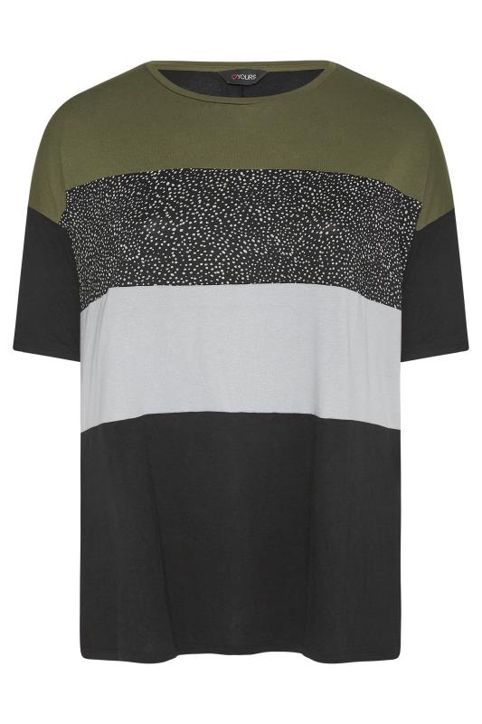 Curve Khaki Green Colourblock Leopard Print T-Shirt 2