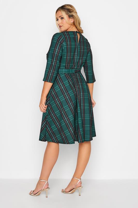 YOURS LONDON Curve Green Check Print Skater Dress | Yours Clothing  3