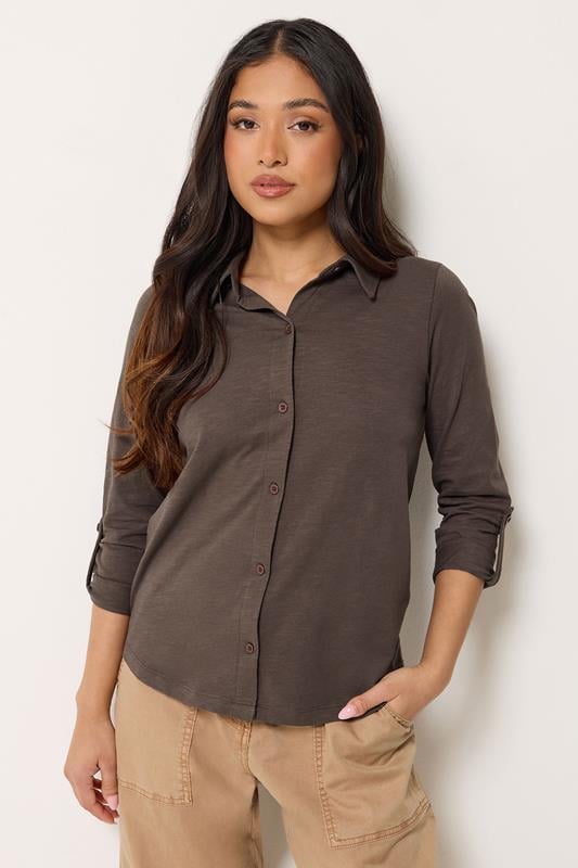  PixieGirl Petite Chocolate Brown Button Cotton Shirt