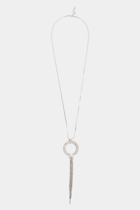 Silver Diamante Circle Tassel Long Necklace 1