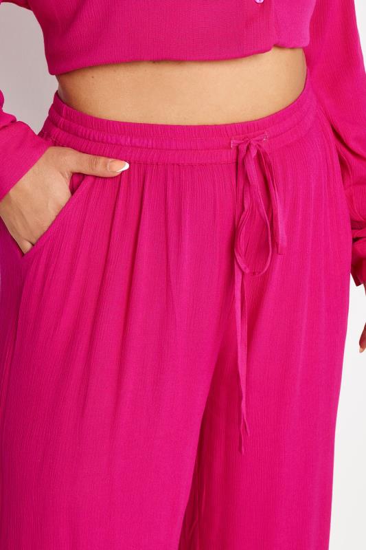 YOURS Plus Size Pink Magenta Crinkle Drawstring Trousers | Yours Clothing 5