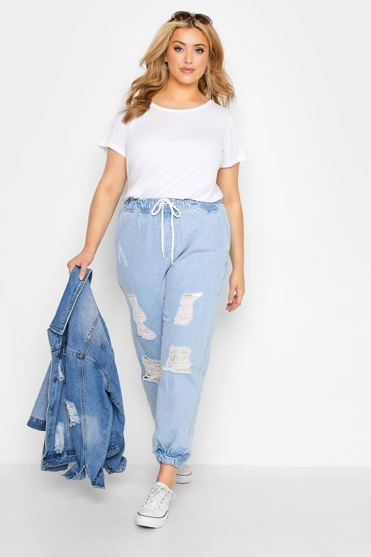 Curve Bleach Blue Ripped Jogger Jeans 2