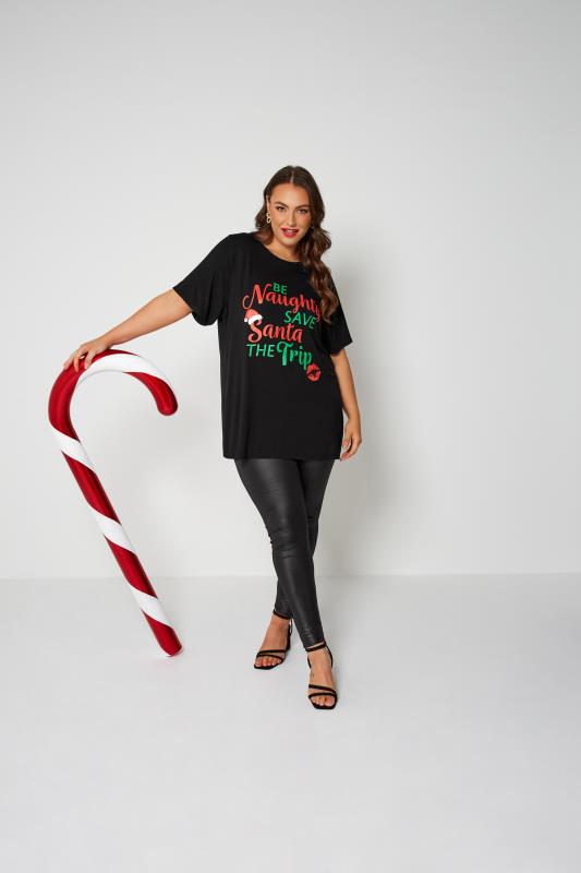 LIMITED COLLECTION Curve Black 'Be Naughty' Slogan Christmas T-Shirt 9
