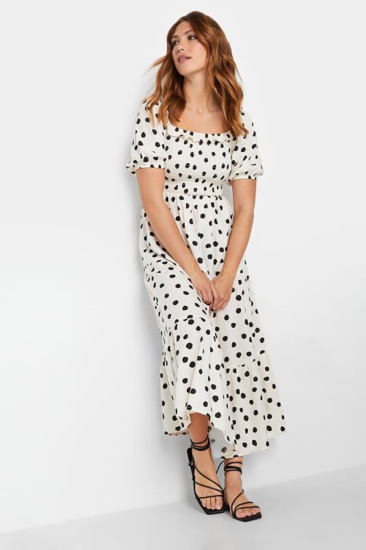 LTS Tall White Polka Dot Puff Sleeve Maxi Dress | Long Tall Sally  1
