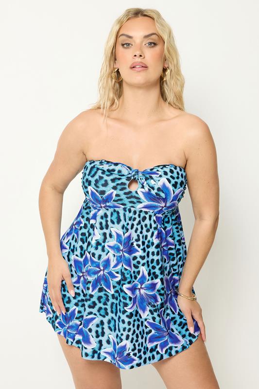 YOURS Plus Size Blue Animal Floral Tankini Top | Yours Clothing 4