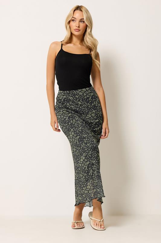 M&Co Khaki Green Abstract Print Mesh Maxi Skirt | M&Co 1