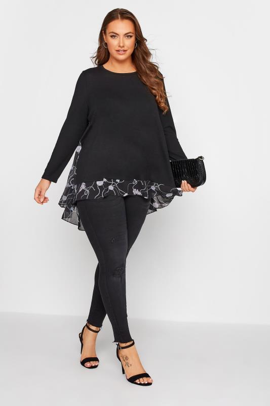 Curve Black 2 in 1 Chiffon Swing Jumper | Yours Clothing 2