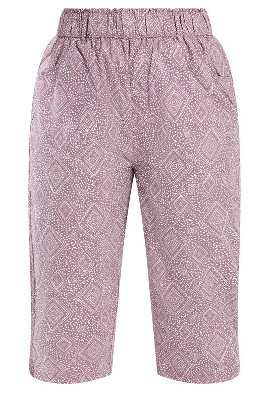 YOURS Plus Size Lilac Purple Geometric Cropped Trousers | Yours Clothing 5