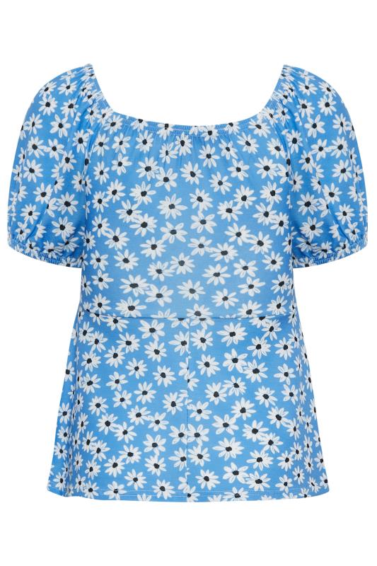 YOURS PETITE Plus Size Blue Daisy Print Ruched Front Top | Yours Clothing 7