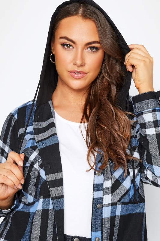 Plus Size Blue Check Hooded Shirt | Yours Clothing 5