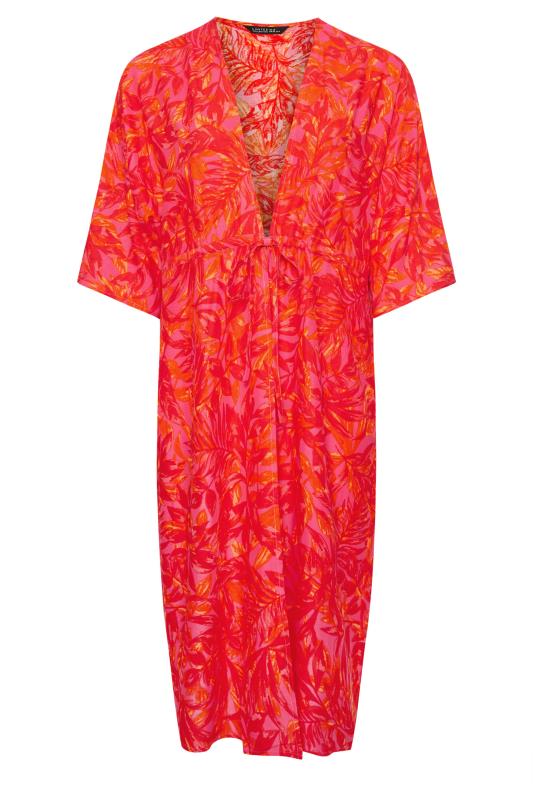 LIMITED COLLECTION Plus Size Pink Leaf Print Midi Kimono | Yours Clothing 5