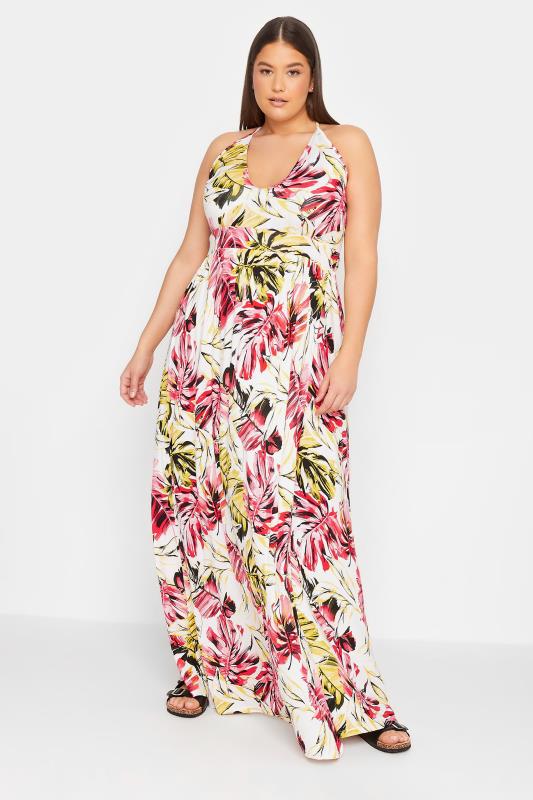 LTS Tall Pink Leaf Print Split Maxi Dress | Long Tall Sally  1