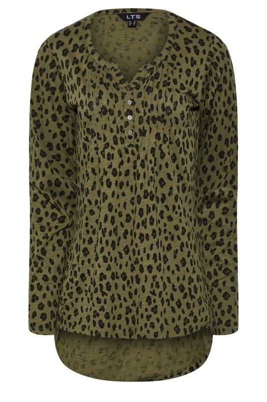 LTS Tall Women's Khaki Green Animal Print Henley T-Shirt | Long Tall Sally 6