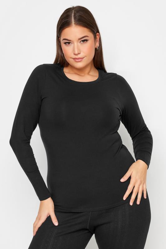 YOURS Plus Size Black Long Sleeve Thermal Top | Yours Clothing 1