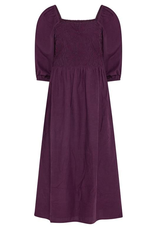  M&Co Petite Berry Purple Short Sleeve Embroidered Trim Maxi Dress
