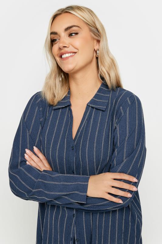 YOURS Plus Size Navy Blue Textured Pinstripe Shirt | Yours Clothing 5