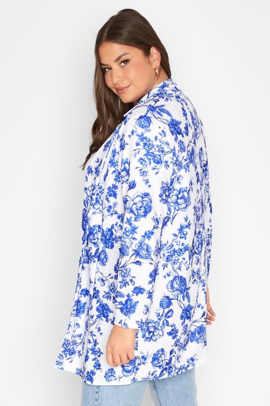 LIMITED COLLECTION Plus Size White & Blue Floral Print Blazer | Yours Clothing 3