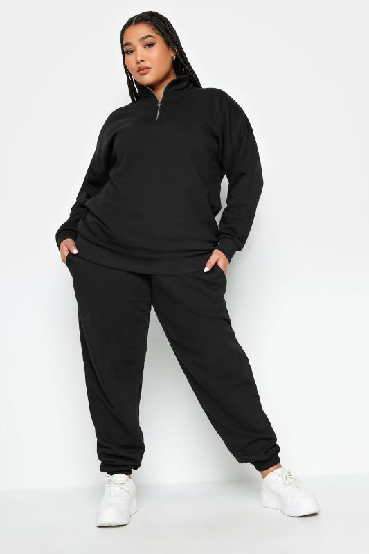YOURS Plus Size Black Quarter Zip Sweatshirt | Yours Clothing 2